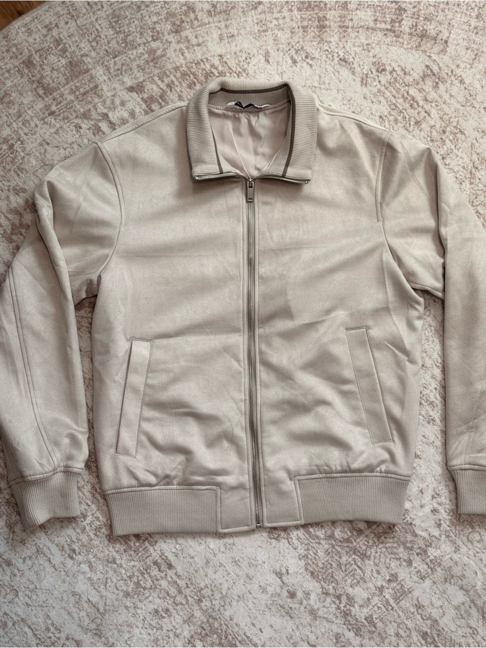 Zara Men's Light Beige Bomber Jacket